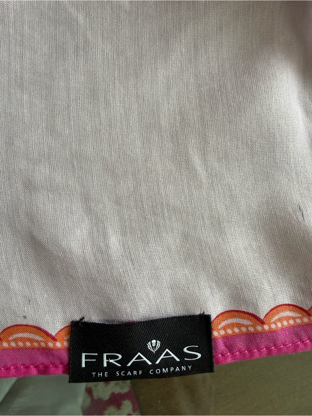 Frass Lightweight Oblong Pink Floral Design Scarf with Raw Edge. - Picture 7 of 7